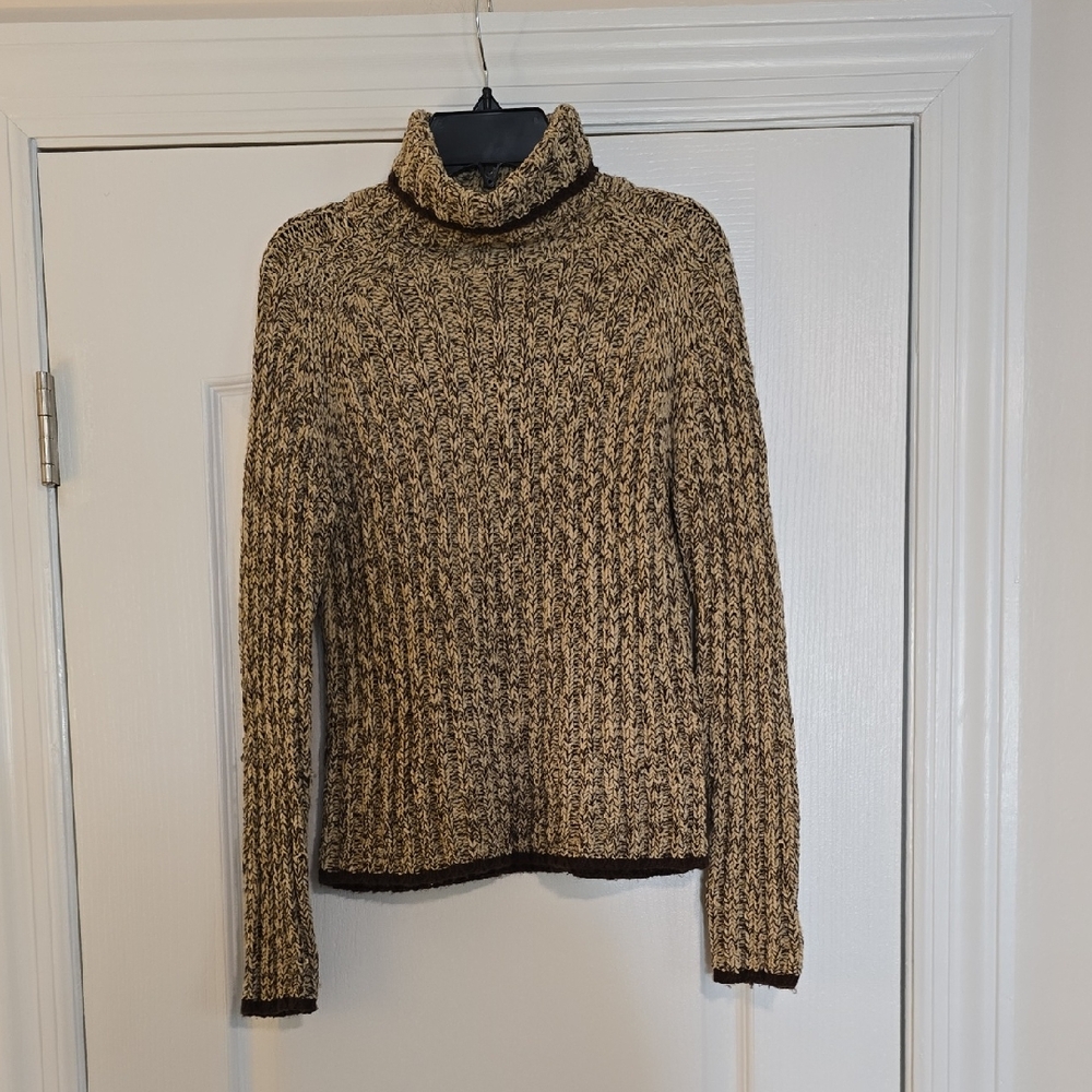 Elegant Tan and Brown Turtleneck Sweater
